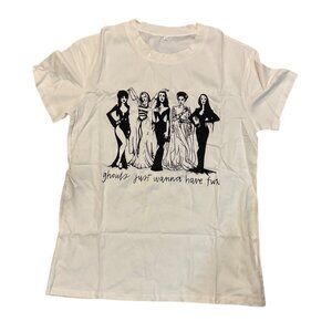 Ghouls Just Wanna Have Fun Graphic Tee Shirt S Cream Black Print Cotton Poly